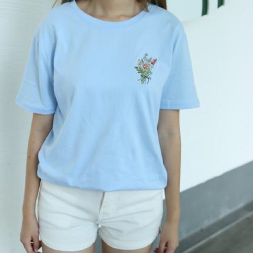 blue flower embroidery vintage shirt